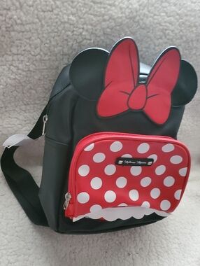 Disney Kids Black Backpack with Red Bow and Polka-Dot Pocket